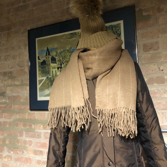 Camel wool scarf, hat, ear band